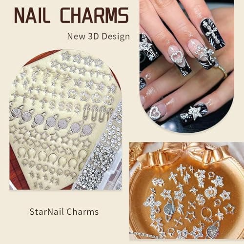 JYNXOR 40 Stück Luxus Zirkon Nagel Charms 3D Legierung Nailart Anhänger Silber Nail Art Metall Schmuck Strasssteine für Schmetterling Herz Schlange Blume Glitzersteine Zubehör thumbnail 2
