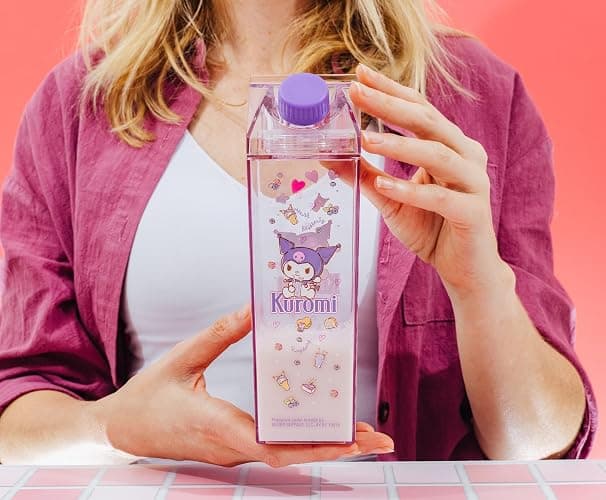 Silver Buffalo Sanrio Hello Kitty and Friends Featuring Kuromi and Raspberries Plastic Purple Milk Carton Pitcher Bottle, 16.2 Ounces thumbnail 9