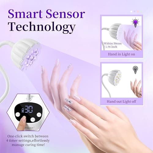 JODSONE Fast Curing U V Nail Lamp - Portable and Flexible Gooseneck Lamp with 360° Adjustable Design, Rechargeable LED Dryer for Gel Polish, Auto Sensor & 4 Timers Ceramic White thumbnail 6