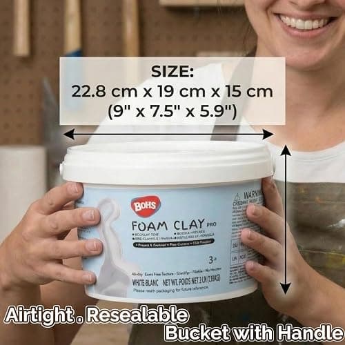 BOHS Foam Clay Pro, White Air Dry Modeling Clay, 3 lb Bucket | Fine texture; low shrinkage; crack-free; stain-free hands; EVA and polystyrene foam details; cosplay props and figurines thumbnail 8