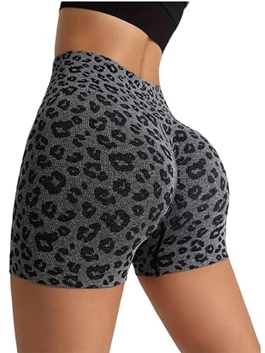 WDIRARA Women's Leopard Print High Waisted Workout Shorts Athletic Gym Running Yoga Shorts thumbnail 2
