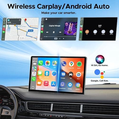 LAMTTO 9" Wireless CarPlay Screen with Net-Flix YouTube Apps Protable Car Play Screen for Apple Carplay and Android Auto with Backup Camera Navigation Bluetooth Voice Control AUX Siri thumbnail 3