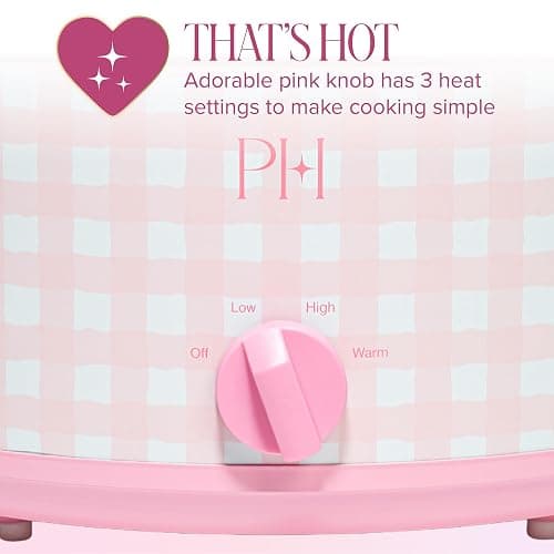 Paris Hilton 6-Quart Manual Slow Cooker, Features Three Settings (Low, High, Warm), Naturally Nonstick and Dishwasher Safe Stoneware Insert, Family Sized Capacity, Gingham Pink thumbnail 7