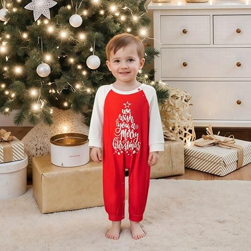 Urkutoba Family Christmas Pajamas Matching Sets - Soft Lettler Print Xmas Pjs for Couples & Kids | Holiday Family Pajamas thumbnail 7