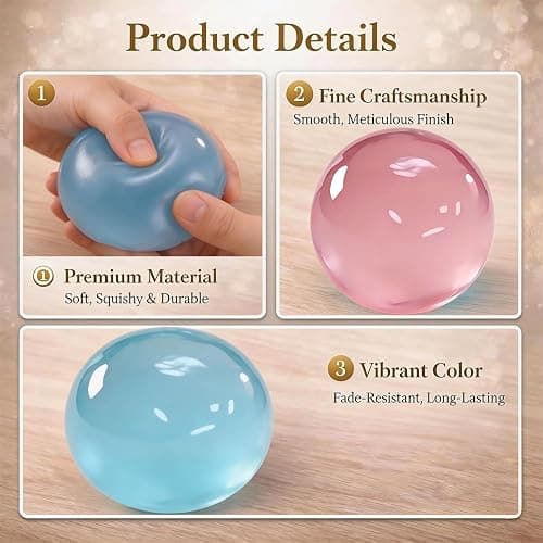 Coconut Oil Scented Squishy Ball – Super Soft, Stretchy Fidget Toy for Anxiety Relief,Squeeze the Stress Away(Blue+Pink) thumbnail 3
