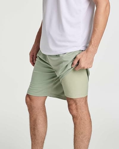 Real Essentials 3 Pack: Men's 2 in 1 Mesh 7" Running Workout Gym Shorts with Compression Liner (Available in Big & Tall) thumbnail 4