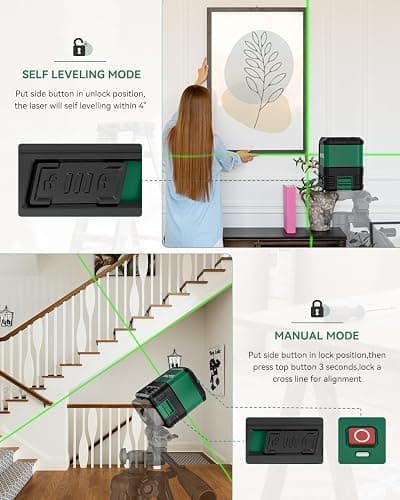 Nikotek Laser Level, Self-leveling Green Line Laser With Horizontal and Vertical Lines for Construction and Picture Hanging, Battery Included thumbnail 2