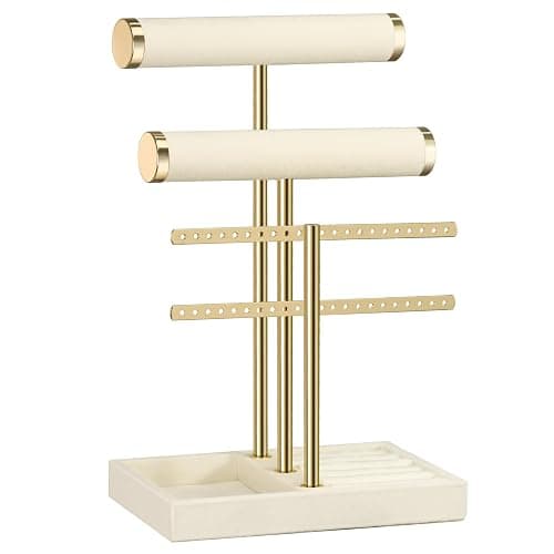 Josmimic 3 Tier Bracelet Holder Display - Detachable T Bar Beige Velvet Bracelet Holder, Jewelry Holder Organizer for Bracelet, Necklace, Watches, Rings thumbnail 2