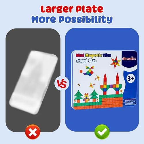 Gemmicc 58 PCS Mini Magnetic Tiles, Travel Magnet Construction Toys with Metal Storage Box, Sensory Montessori Toys for Boys Girls thumbnail 8