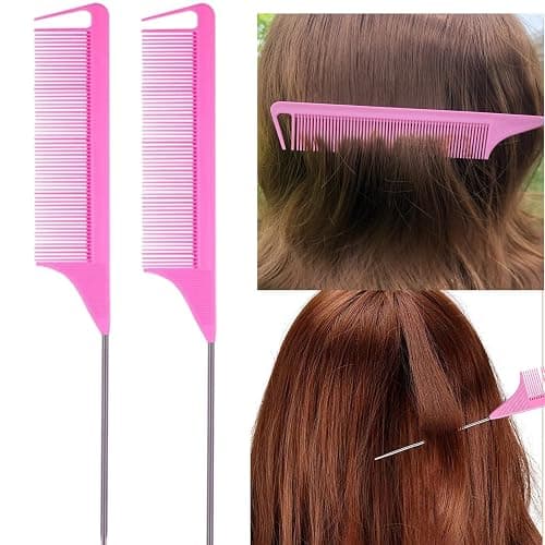ZVOREI 8Pcs Hair Brushes Set with 4Pcs Topsy Hair Tail Tools 1Pcs Bristle Teasing Hair Brush 1Pcs Edge Control Brush 2Pcs Metal Pin Rat Tail Combs for Woman Girl hair Styling,Edge&Back Brushing,Pink thumbnail 4