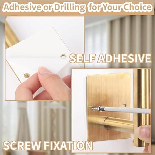 OCIOLI 2 Pack No Drill Curtain Holdbacks - Self-Adhesive/Screw-in Metal Curtain Tie Backs with Rustproof SUS304 Steel, Wall Mount Drapery Hooks, Damage-Free Installation for All Curtains (2, Gold) thumbnail 4