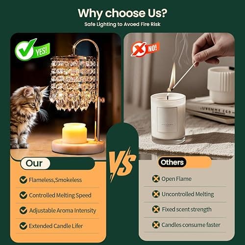 LUBITA Candle Warmer Lamp with Timer Dimmable and 3 Bulbs, Lamp Candle Warmer with Marble Base for Adjustable Height, Crystal Wax Melt Warmer for Jar Candles, House Warming Decor Gifts, French Gold thumbnail 5