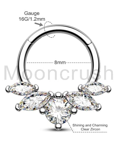 Mooncrush Jewelry 16G Septum Ring Surgical Steel Daith Earrings Dragonfly Clear CZ Septum Daith Piercing Jewelry 8MM/10MM Silver Cartilage Hoop Earring thumbnail 6