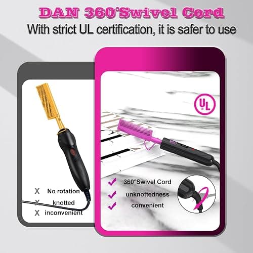 DAN Technology Dual Voltage Ceramic Pressing Comb - 450°F Fast Heating Mini Straightener for Lace Front Wigs and Black Women's Hair thumbnail 6