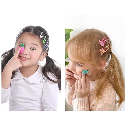Funtopia Hair Clips for Girls,100 Pcs No Slip Metal Snap, Barrettes for Kids Teens Women, Cute Candy Color Cartoon Design Hair Pins (Animals Fruits Crowns Stars) thumbnail 3