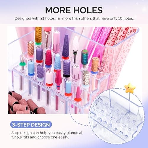 MelodySusie Nail Drill Holder, 21 Holes Nail Drill Bits Holder, Professional Acrylic Nail Tools Storage Box, Organizer Displayer for Manicure Efile Accessories Nail Drill Kit, Salon Home, Clear thumbnail 3