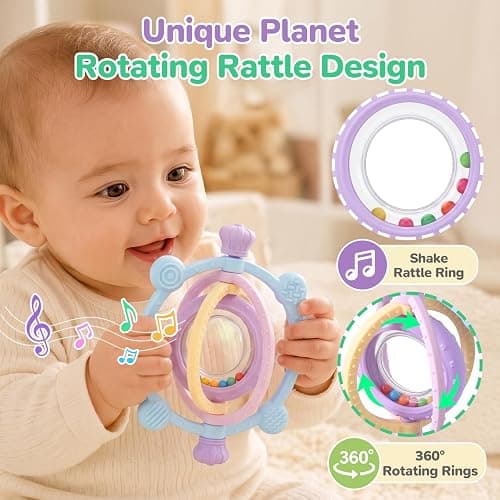 Baby Ring Teething Toys with Rattle for 3 Months+, BPA-Free, Blue | Easy to Grip Silicone Sensory Teether Toys, with 360° Textured Bumps for Gum Massage, Boys Girls Gift thumbnail 4