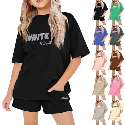Girls Tracksuit Set Kids T-Shirt and Shorts 2 Piece Activewear Summer Outfits Short Sleeve Casual Oversized Loose Letter Print Tops Sweatshirt and Sweatpants Outfit - Image 1