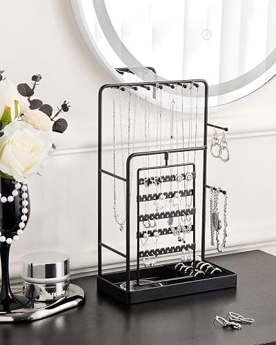 ProCase Jewelry Stand Holder Organizer, Jewelry Display Storage with Ring Tray, No-Assembly Needed, Rotating Earring Bracelet Necklace Holder, Christmas Gifts Room Dorm Decor for Teen Girls -Black thumbnail 2