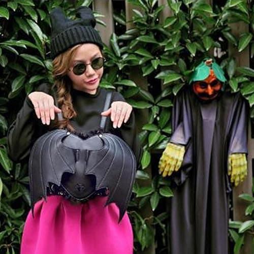 NEEVAS Fashion Girl Gothic Black Bat Heart Wings Backpack Goth Punk Lace Wing Bag thumbnail 9