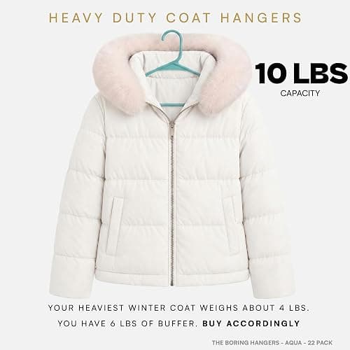 The Boring Hangers Aqua Plastic Hangers 22 Pack - 10 lb Heavy Duty Aqua Clothes Hangers Set - 0.20" Slim & Space Saving Closet Organizer Plastic Coat Hangers, Coastal Nursery Essentials thumbnail 4