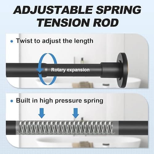 CorkLatta Black Shower Curtain Rod 31 to 80 Inch,1 Inch Diameter Adjustable Spring Tension Stainless Steel Telescoping Rod,Easy Install,No Rust thumbnail 3