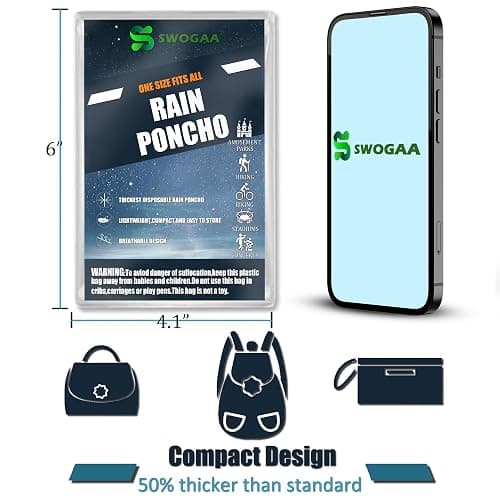 SWOGAA Disposable Rain Ponchos 6/10 Pack for Adults Extra Thick Long Sleeve | Clear Extra Thick PE Material, Long Sleeves with Elastic Cuffs for Travel, Camping, Festivals thumbnail 7