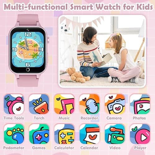 Luyiilo Kids Games Watch, with 26 Puzzle Games, Touch Screen, HD Camera, Alarm Clock, Toys for Ages 4-12 Years Old.Birthday Gift for Boys Girls (Pink) thumbnail 3