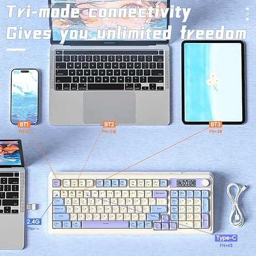 AULA S99 Pro Wireless Keyboard, Display Screen & Media Knob, Tri-Mode Bluetooth/2.4G/USB-C RGB Creamy Gaming Keyboard with Number Pad Macro Keys, Custom Computer Keyboards for Laptop PC Gamer - Green thumbnail 4