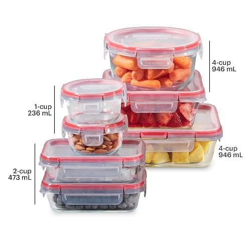 Pyrex Freshlock (7-Pack) Glass Food Storage Containers Set, (1, 2, 4 Cups) Airtight & Leakproof Plastic Locking Lids BPA-Free, Meal Prep Containers Set, Freezer Dishwasher Microwave Safe thumbnail 2