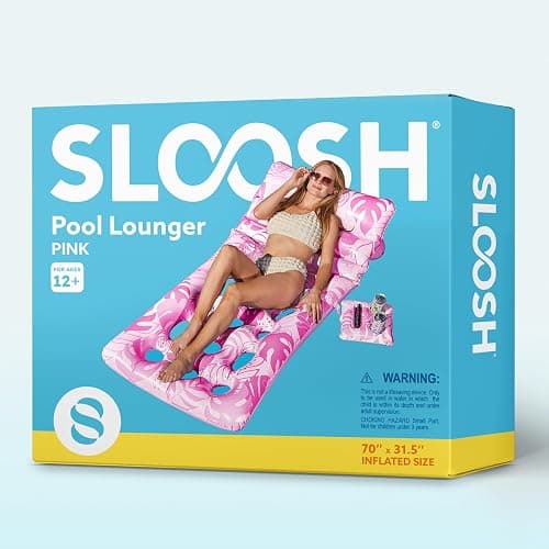 SLOOSH Adjustable Backrest Pool Floats - Tropical Leaves Pool Lounger Floaties Adults with Cup Holders, Inflatable Tanning Float Rafts Chair Beach Lake Lounge Floating Above Water Keep Cool (Pink) thumbnail 7