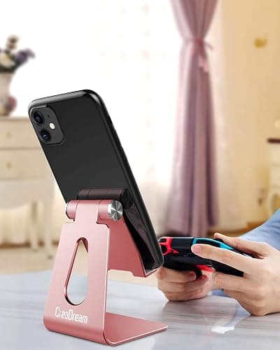 CreaDream Adjustable Cell Phone Stand, Phone Stand, Cradle, Dock, Holder, Aluminum Desktop Stand Compatible with Phone 16 15 14 13 12 11 Pro Max Plus SE, Accessories Desk, All Mobile Phones-Rose Gold thumbnail 4