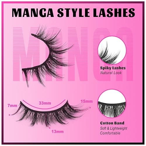 Veleasha Lashes Kit Manga Eyelashes Cat Eye Lashes Spiky Eyelash C Curl with Lash Glue & Tweezers Lash Wispy Natural Look False Eyelashes with Soft Cotton Band 7 Pairs Pack (Sunny Kit) thumbnail 4