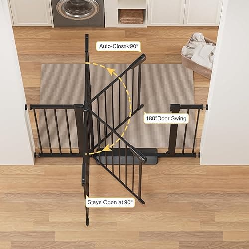 Cumbor 29.7-48" Baby Gate for Stairs, Mom's Choice Awards Winner-Dog Gate for Doorways, Auto Close Safety Pet Gate for Dogs Indoor, Easy Install Pressure Mounted Child Gate with Walk Thru Door, Black - Black - 29.7-48"W x 30.5"H thumbnail 5