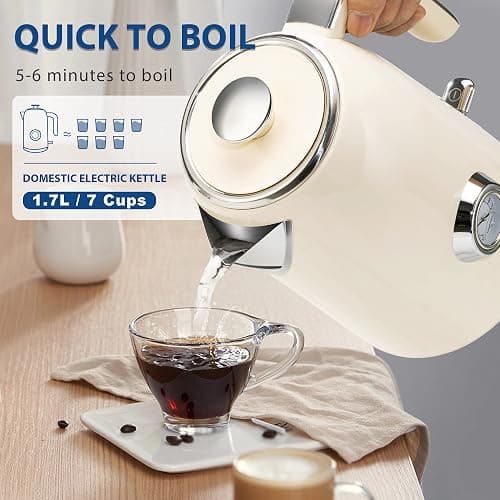 PUKOMC Electric Kettle, 1.7L Stainless Steel Tea Kettle with Temperature Gauge, 1500W Water Boiler with LED Light, BPA-Free, Auto Shut-Off and Boil-Dry Protection (Beige) Visit the Pukomc Store thumbnail 5