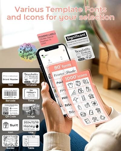 Phomemo M110 Label Maker Machine- with 3 Label Bluetooth Label Maker for for Business Labeling, Barcode, Office, Cable, Retail, with Fonts Choose, Icons, Templates, Pink thumbnail 7