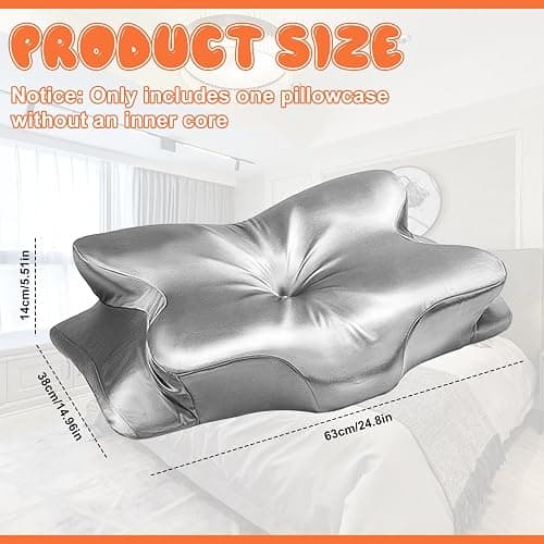 VGECEE Satin Kissenbezüge für Memory Foam Kissen, Seiden Orthopädisches Kissen Kissenbezug Satin Kopfkissenbezug Kissenhülle für das Nackenstützkissen JK79, Silber(Nur für 63x38x14cm) thumbnail 2