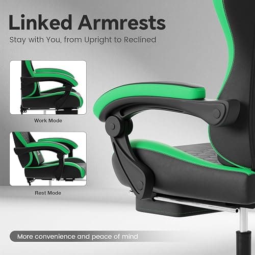 YAMOBO Gaming Chair, Computer Office Chair with Footrest, Adjustable Height & Backrest Gaming Chairs with Swivel for Adults, High Back PU Leather Ergonomic Chair with Lumbar Support, Blackgreen thumbnail 7
