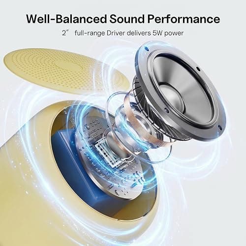 Bobtot Portable Bluetooth Speakers with Strap Easy to Carry Mini Speaker | Wireless Waterproof with Loud Stereo Sound, 20 Hours Playtime, Rechargeable Battery, Built-In Microphone, Beige thumbnail 2