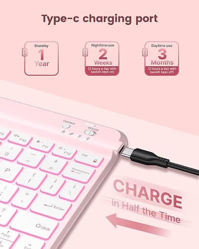 typecase Folio iPad 11th/10th Gen Keyboard Case (11" A16 2025 & 10.9" 2022) – Magnetic Wireless Detachable Keyboard, 7-Color Backlight, Thin & Light, Pencil Holder – Light Pink thumbnail 5