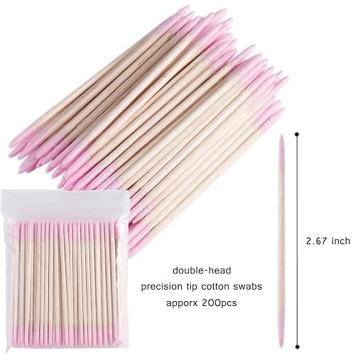 FSpronail 200pcs Pointed Tip Cotton Swabs, Pink Double-head Precision Microblading Cotton Swabs with Wooden Sticks Nail Polish Remover Pen Touch Up Disposable Makeup Applicators Beauty Tools thumbnail 2