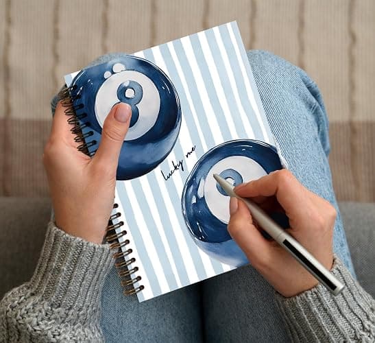KDHTY Navy Blue Preppy Y2K Spiral Notebook,Preppy Luck 8 Ball Aesthetic Hardcover Notebook for Teen Girls Student Teacher Office School Supplies,Girly Notebook for Teens Girls Back to School,5.5x8.3 thumbnail 4