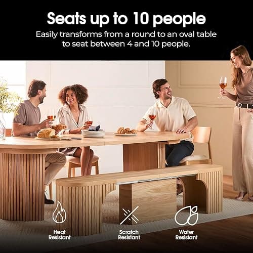Transformer Table - Solid Wood Extendable Round Dining Table, Extendable Round Dining Table, Space-Saving Modern Furniture, Elegant and Functional Design, Natural (Table Only) thumbnail 4