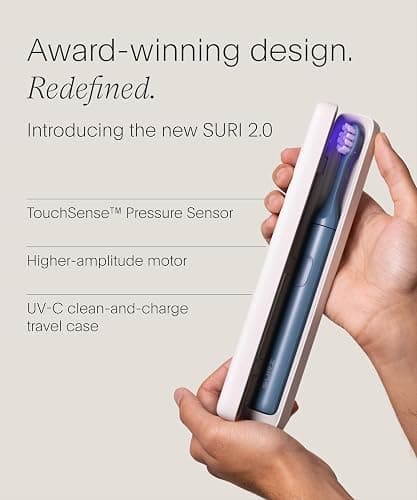 SURI 2.0 New Sonic Electric Toothbrush with Pressure Sensor & UV-Cleaning Travel Case | 1 Month+ Battery | Electric Toothbrush for Adults | Travel Toothbrushes | Tooth Brush | Blue thumbnail 2