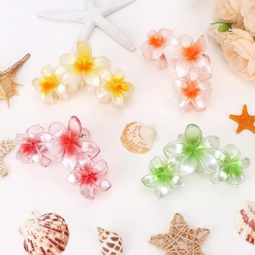 ANBALA 4PCS Hawaiian Flower Hair Clips, Large Claw Clips for Women Tropical Flower Clip Non-Slip Strong Hold Beach Hair Accessories thumbnail 7