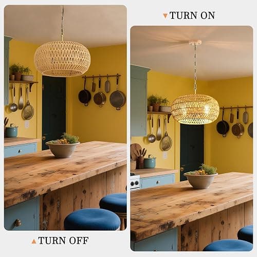 CGXRDK Rattan 4-Lights 17.3-Inch Chandeliers for Dining Room, Elegant Dining Room Light Fixture, Stylish Pendant Lights Kitchen Island thumbnail 3