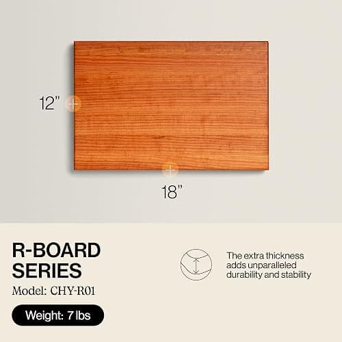 John Boos R-Board Series Rectangular Wooden Cherry Cutting Board 18”x12” – 1.5” Thick, 7-lb Reversible Butcher Block with Edge-Grain & Finger Grips – Made in the USA thumbnail 3
