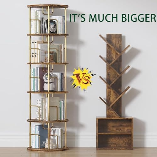 5Tier Rotating Bookshelf, 360 ° Display Stackable Spinning Bookshelf Tower,Round Space Saving Tall Floor Standing Swivel Bookcase Corner Storage Organizer for Bedroom/Living Room/Office，Gold thumbnail 7