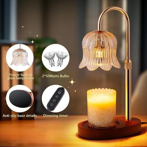 Candle Warmer Lamp Electric Timer - Vintage Heater Candles Warming Height Adjustable Dimmable Warmers Flower Lamps No Flame Heat Warm Melt Wax Jar Modern Home thumbnail 3