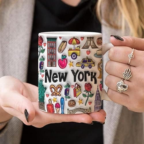 Lotacy New York Symbols Colorful 2D Printed Coffee Mug With Flag, 11oz, New York Souvenirs and Gifts thumbnail 2